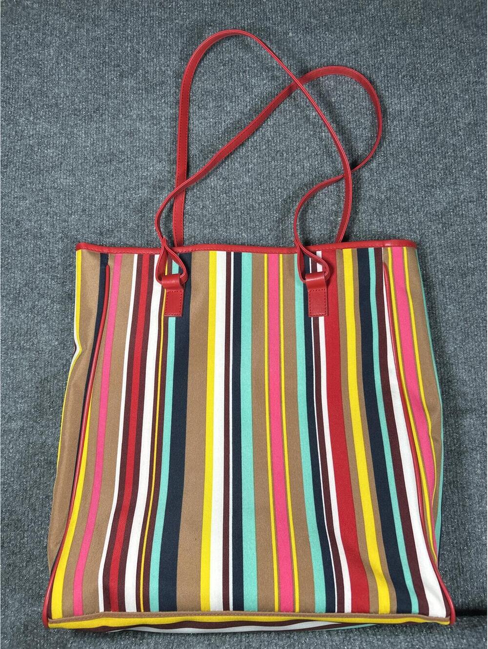 Lancôme Multicolor Striped Tote Bag Red Handles